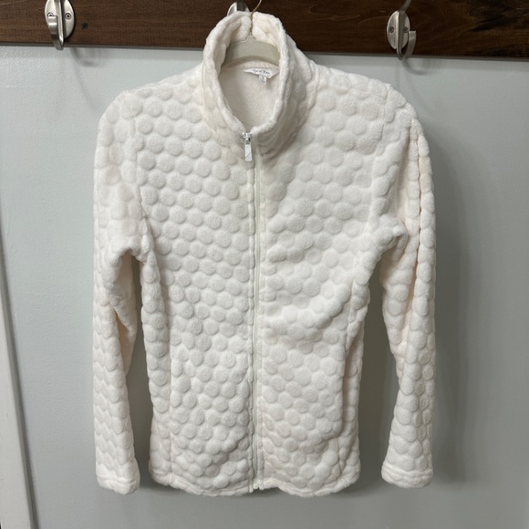 Coral Bay Women Cream Off White Fleece Style Textured Jacket Full Zip Sz S - Picture 6 of 11